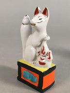 Japanese Shinto Altar Fitting Porcelain Fox Figurine Pair Vtg Inari Okimono BD5