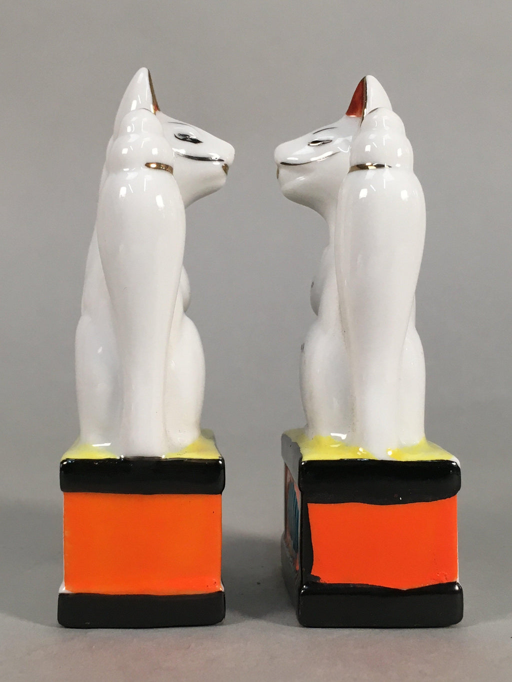 Japanese Shinto Altar Fitting Porcelain Fox Figurine Pair Vtg Inari Okimono BD5