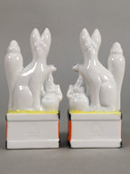 Japanese Shinto Altar Fitting Porcelain Fox Figurine Pair Vtg Inari Okimono BD5