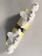 Japanese Shinto Altar Fitting Porcelain Fox Figurine Pair Vtg Inari Okimono BD5