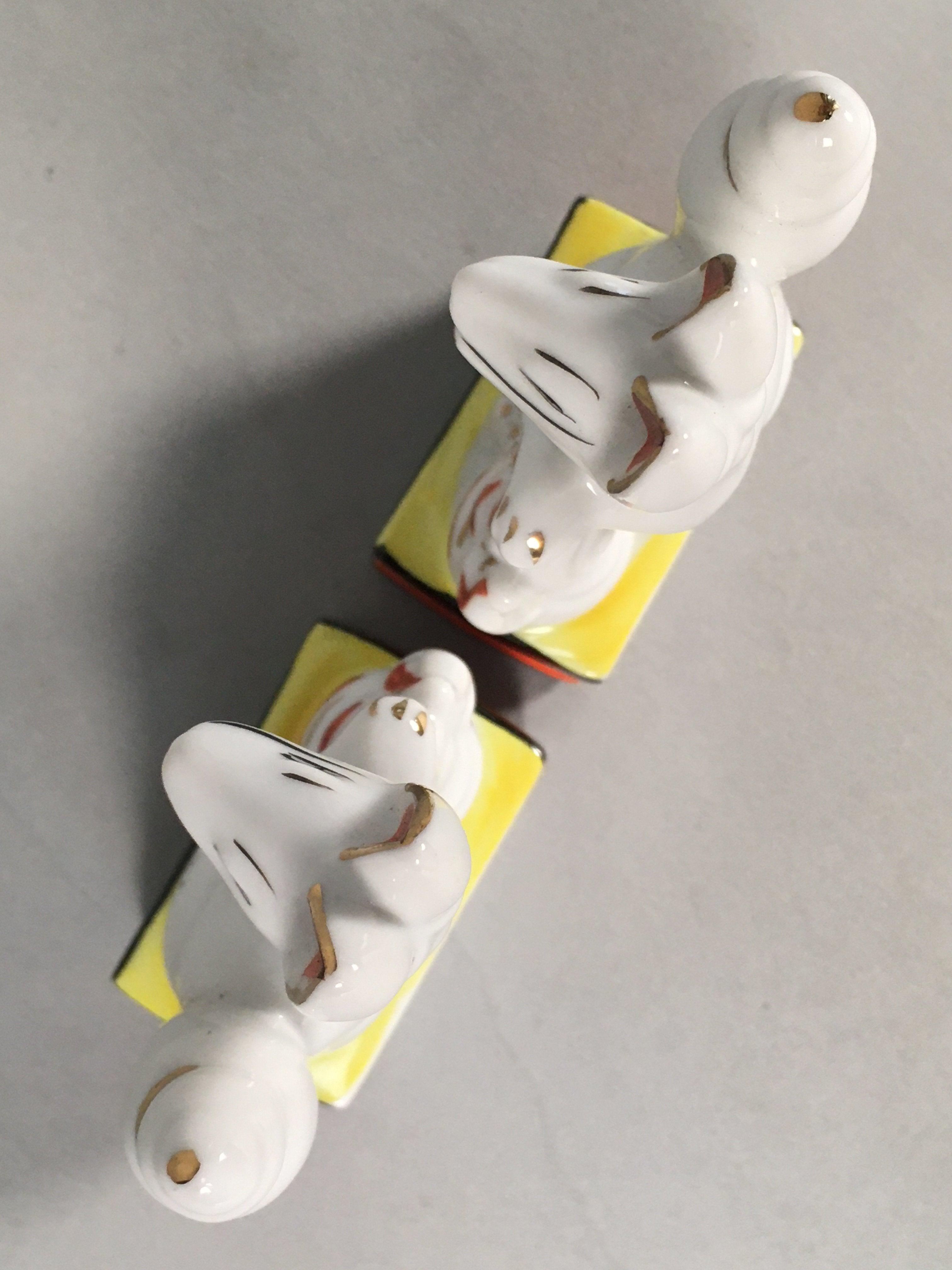 Japanese Shinto Altar Fitting Porcelain Fox Figurine Pair Vtg Inari Okimono BD5