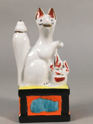 Japanese Shinto Altar Fitting Porcelain Fox Figurine Pair Vtg Inari Okimono BD5