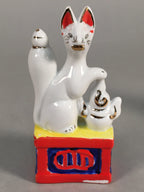 Japanese Shinto Altar Fitting Porcelain Fox Figurine Pair Vtg Inari Okimono BD59
