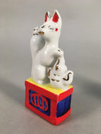 Japanese Shinto Altar Fitting Porcelain Fox Figurine Pair Vtg Inari Okimono BD59