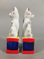 Japanese Shinto Altar Fitting Porcelain Fox Figurine Pair Vtg Inari Okimono BD59