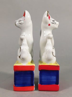 Japanese Shinto Altar Fitting Porcelain Fox Figurine Pair Vtg Inari Okimono BD59