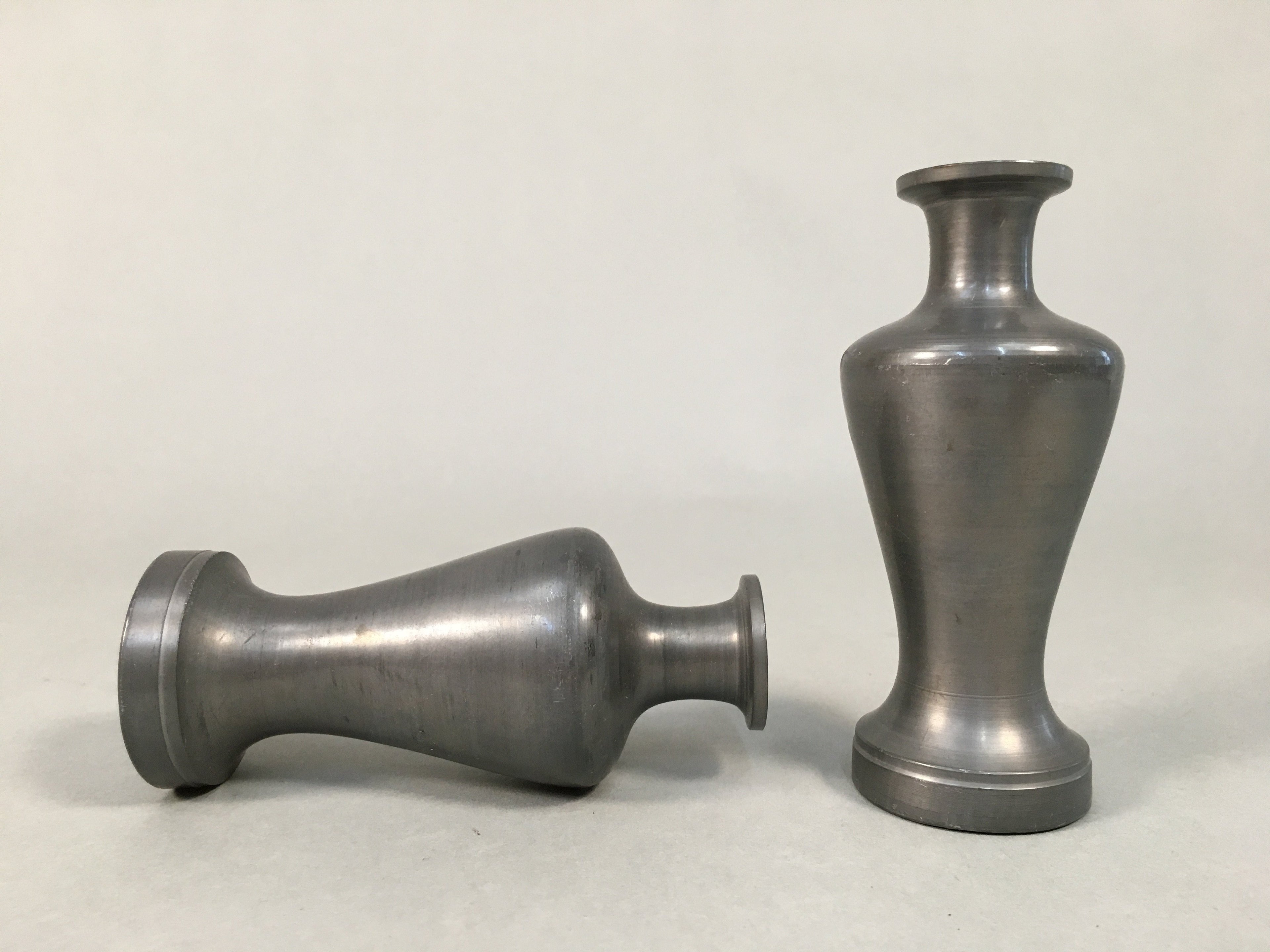 Japanese Shinto Sake Bottle Pair Vtg Metal Heishi Kamidana Tokkuri BU327
