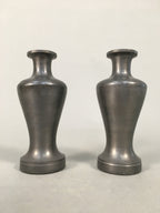 Japanese Shinto Sake Bottle Pair Vtg Metal Heishi Kamidana Tokkuri BU327