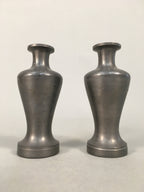 Japanese Shinto Sake Bottle Pair Vtg Metal Heishi Kamidana Tokkuri BU327