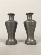 Japanese Shinto Sake Bottle Pair Vtg Metal Heishi Kamidana Tokkuri BU327
