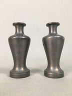 Japanese Shinto Sake Bottle Pair Vtg Metal Heishi Kamidana Tokkuri BU327