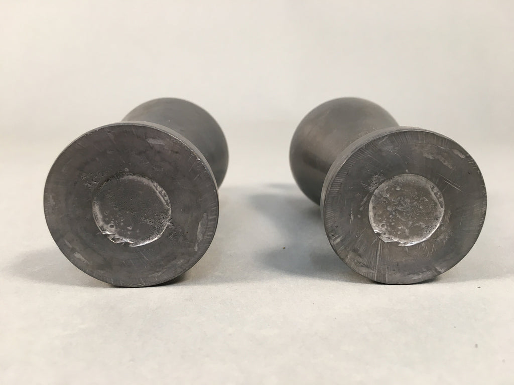 Japanese Shinto Sake Bottle Pair Vtg Metal Heishi Kamidana Tokkuri BU327