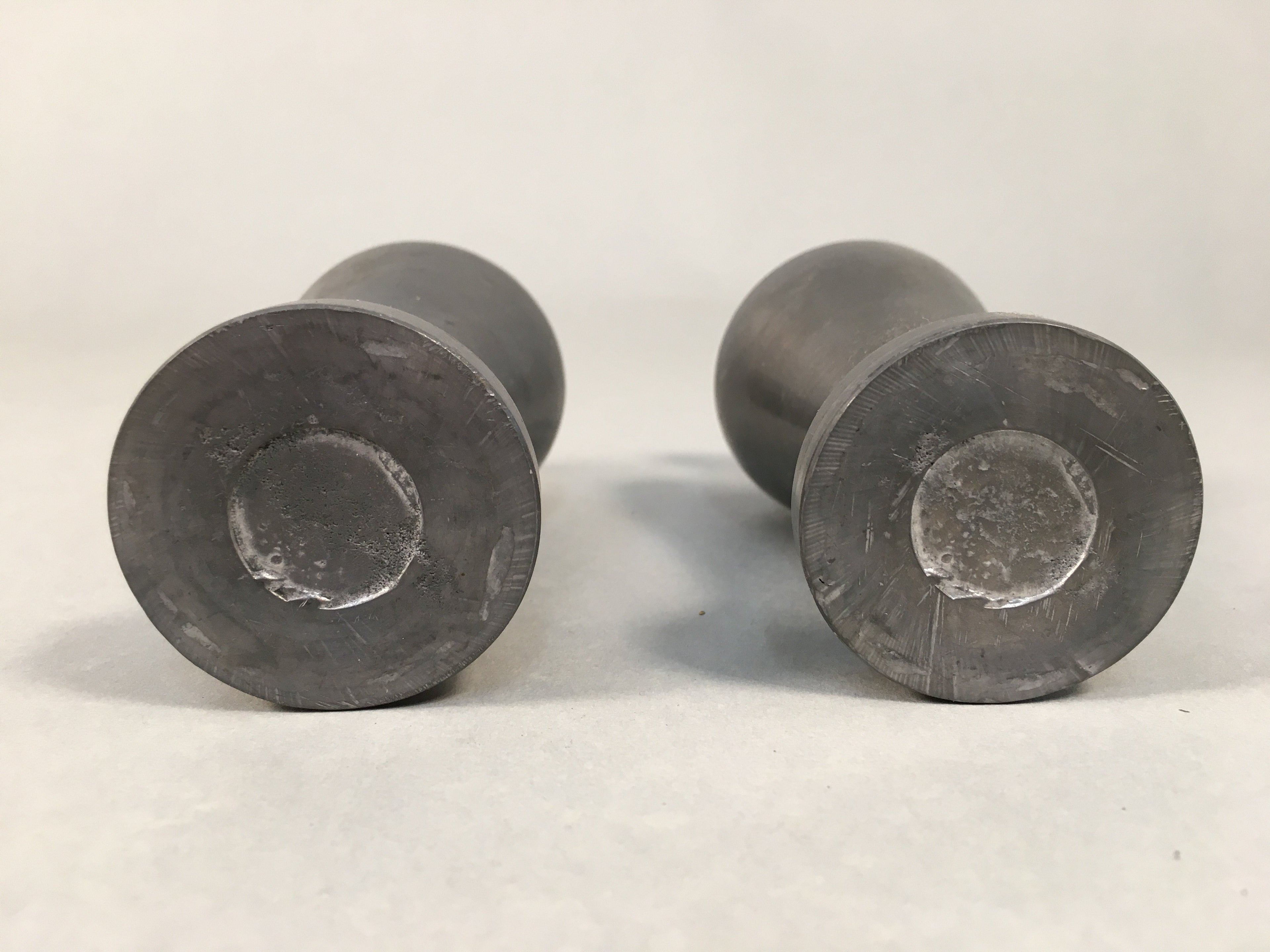 Japanese Shinto Sake Bottle Pair Vtg Metal Heishi Kamidana Tokkuri BU327