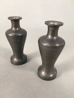 Japanese Shinto Sake Bottle Pair Vtg Metal Heishi Kamidana Tokkuri BU327