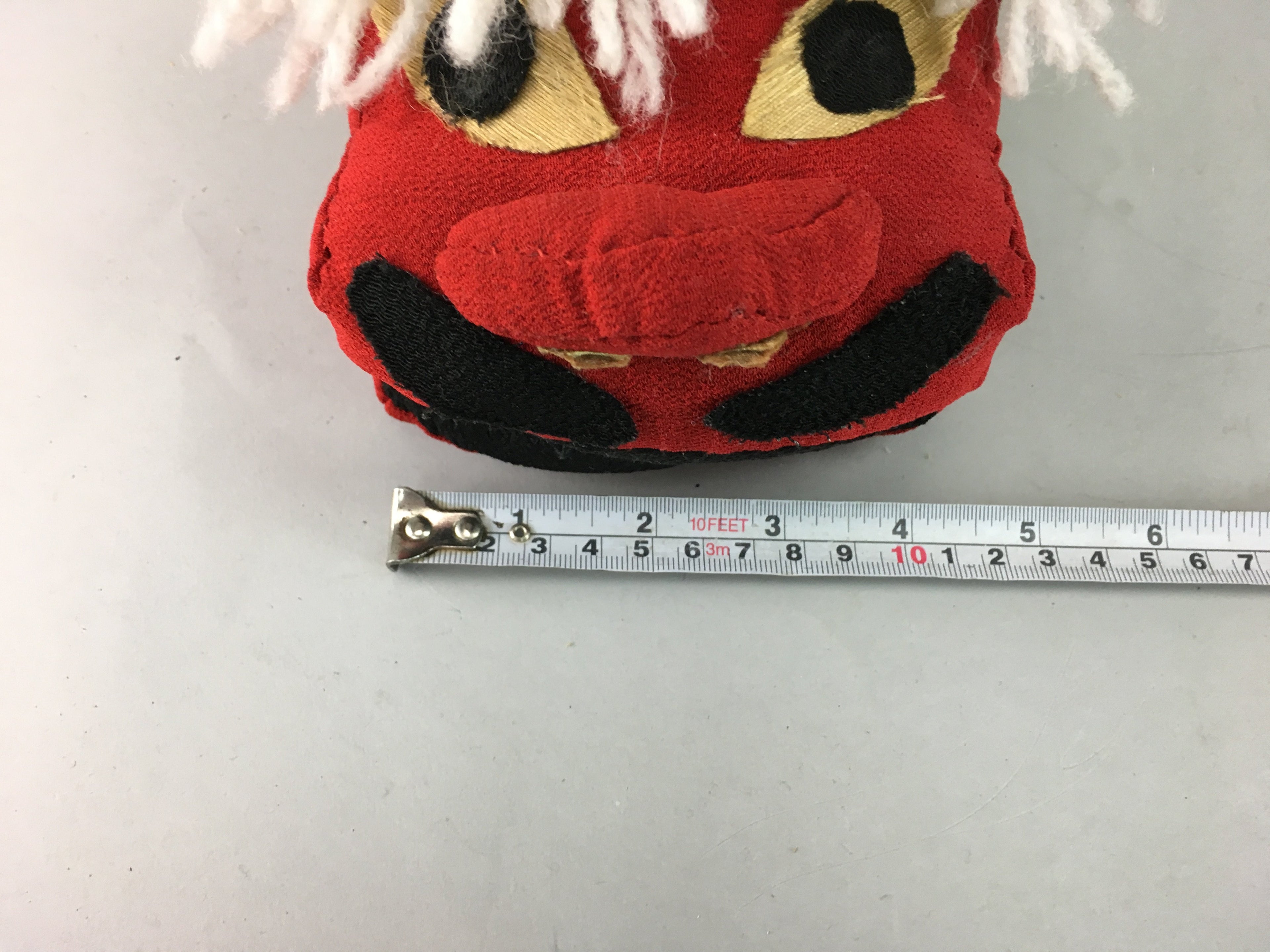 Japanese Shishi Lion Mask Vtg Foo Dog Head Doll Dance Fabric Handmade BD363