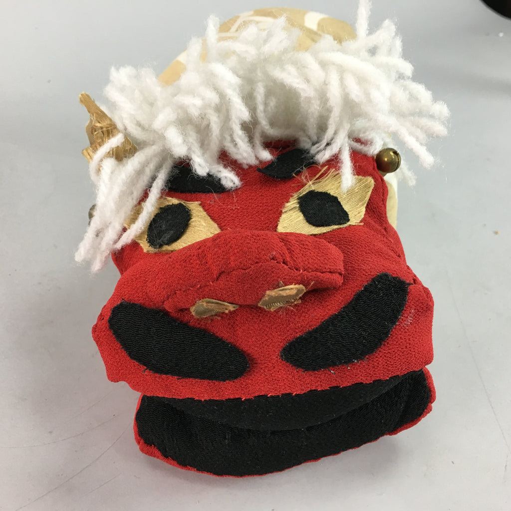 Japanese Shishi Lion Mask Vtg Foo Dog Head Doll Dance Fabric Handmade BD363