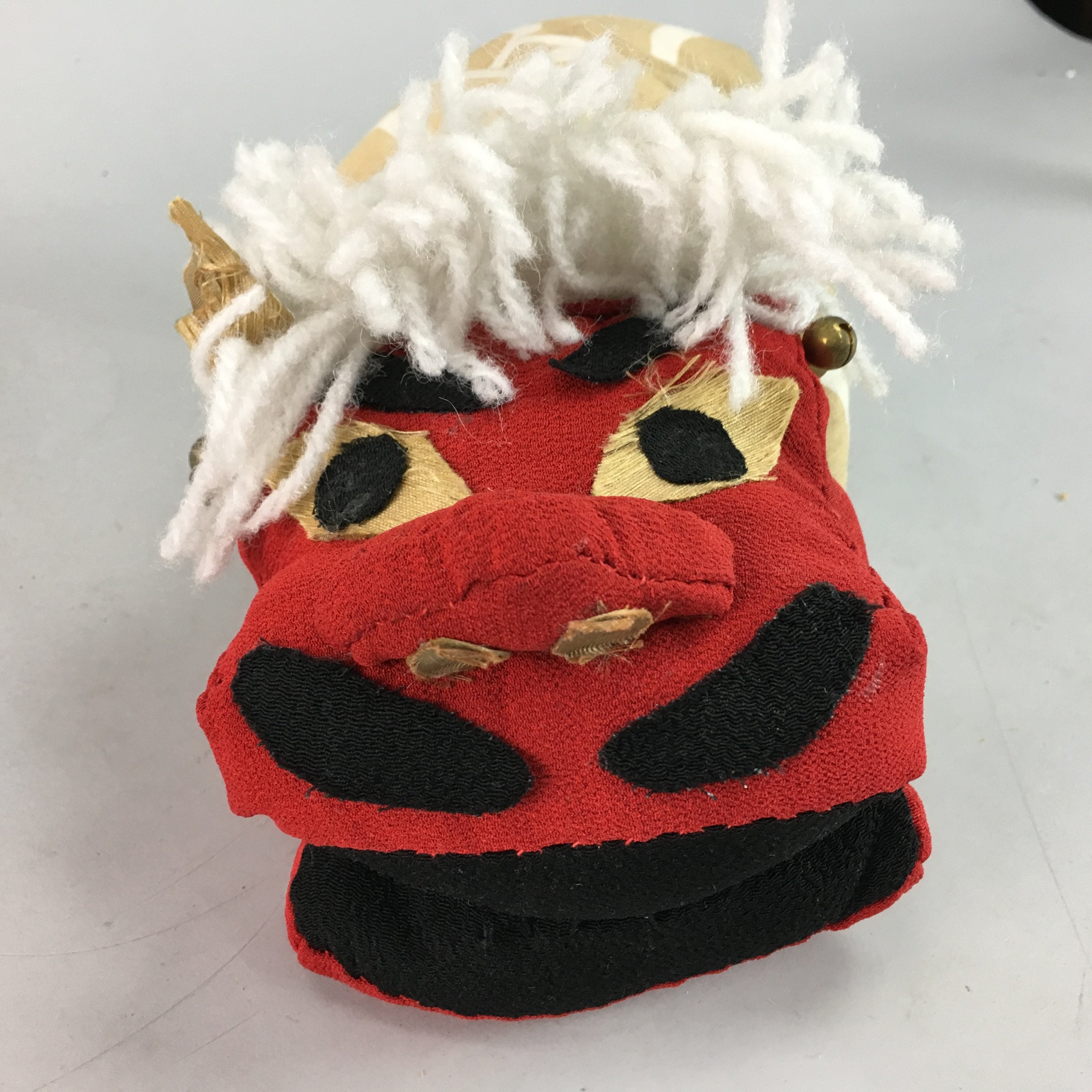 Japanese Shishi Lion Mask Vtg Foo Dog Head Doll Dance Fabric Handmade BD363