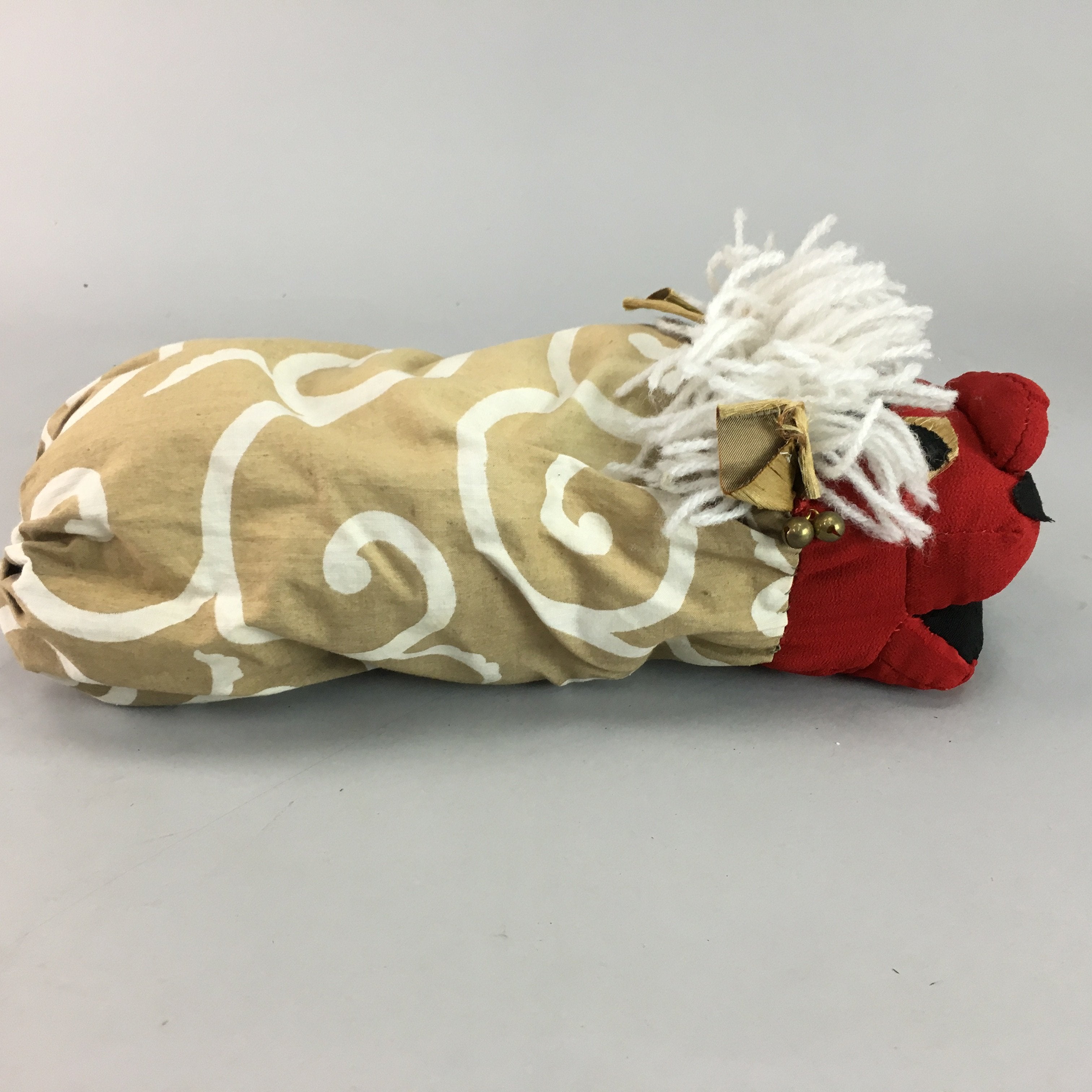 Japanese Shishi Lion Mask Vtg Foo Dog Head Doll Dance Fabric Handmade BD363