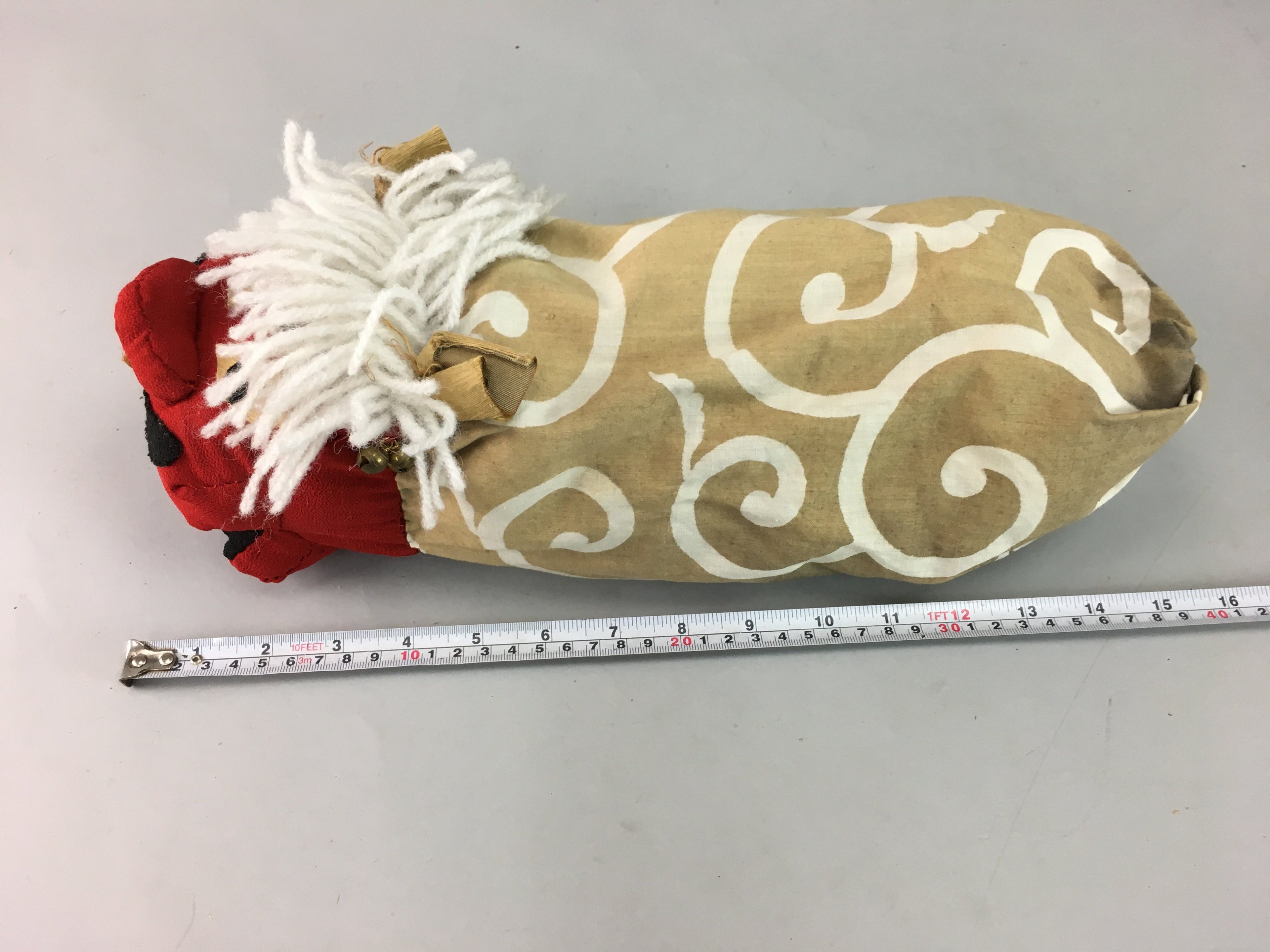 Japanese Shishi Lion Mask Vtg Foo Dog Head Doll Dance Fabric Handmade BD363