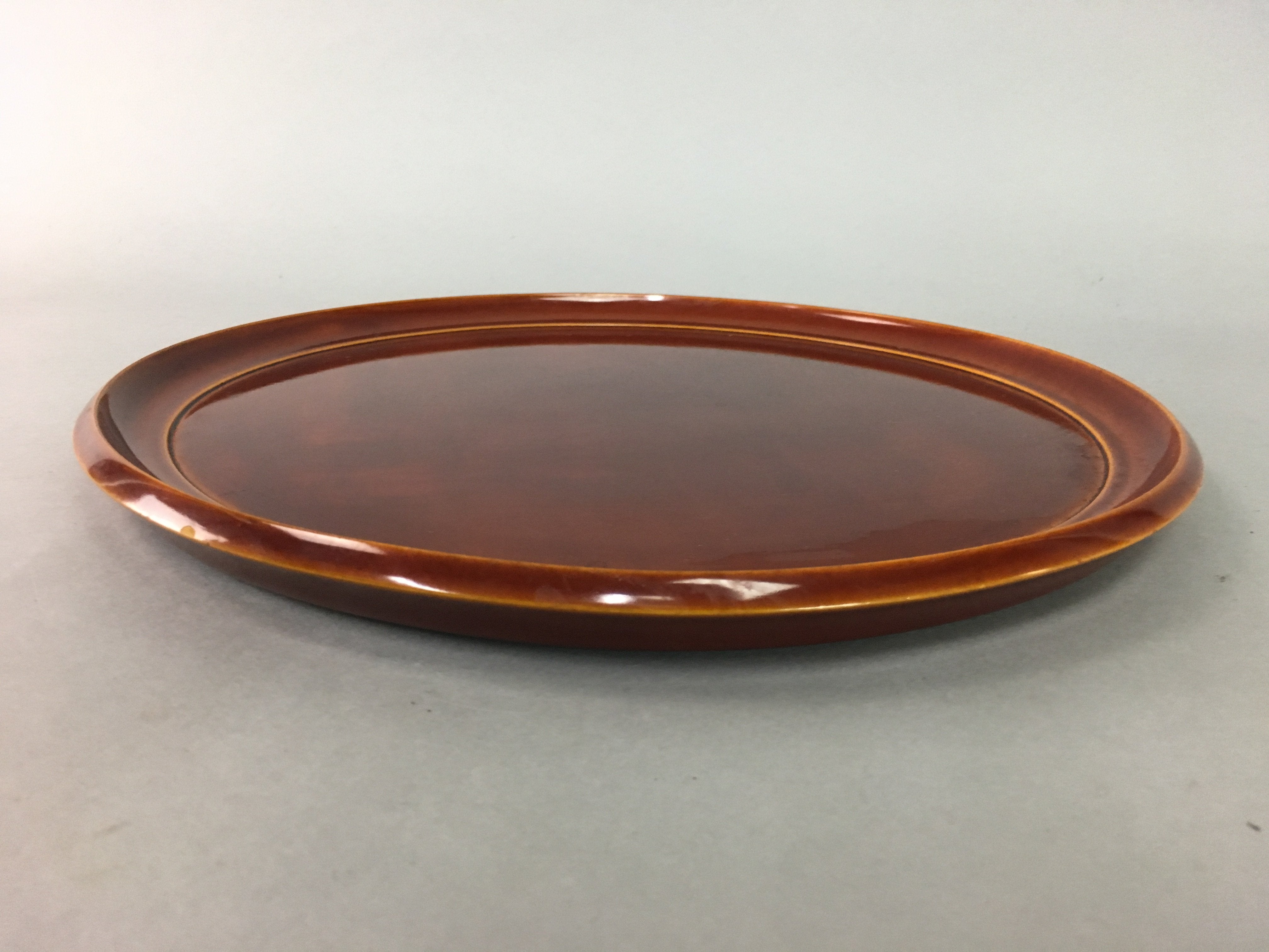 Japanese Shunkei Nuri Lacquer Ware Tray Vtg Obon Wood Round Brown UR167