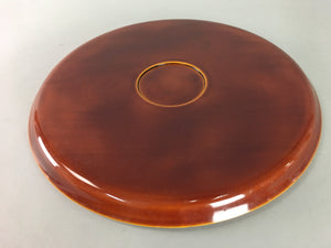 Japanese Shunkei Nuri Lacquer Ware Tray Vtg Obon Wood Round Brown UR167