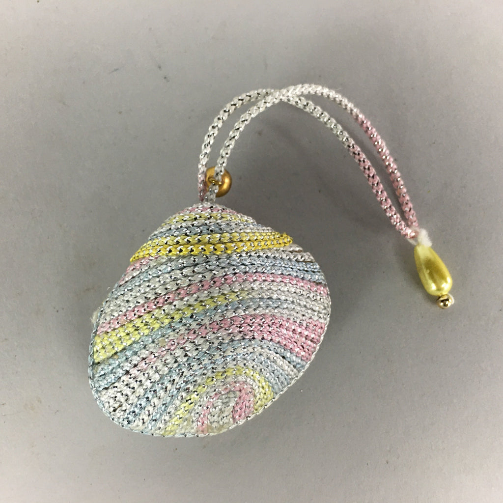 Japanese Silk Clam Shell Charm Bell Kimono Cover Vtg Handmade Ornament JB1