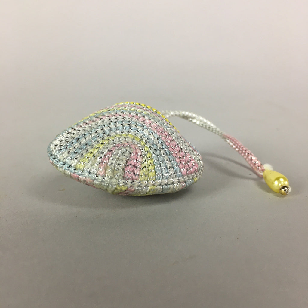 Japanese Silk Clam Shell Charm Bell Kimono Cover Vtg Handmade Ornament JB1