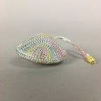 Japanese Silk Clam Shell Charm Bell Kimono Cover Vtg Handmade Ornament JB1