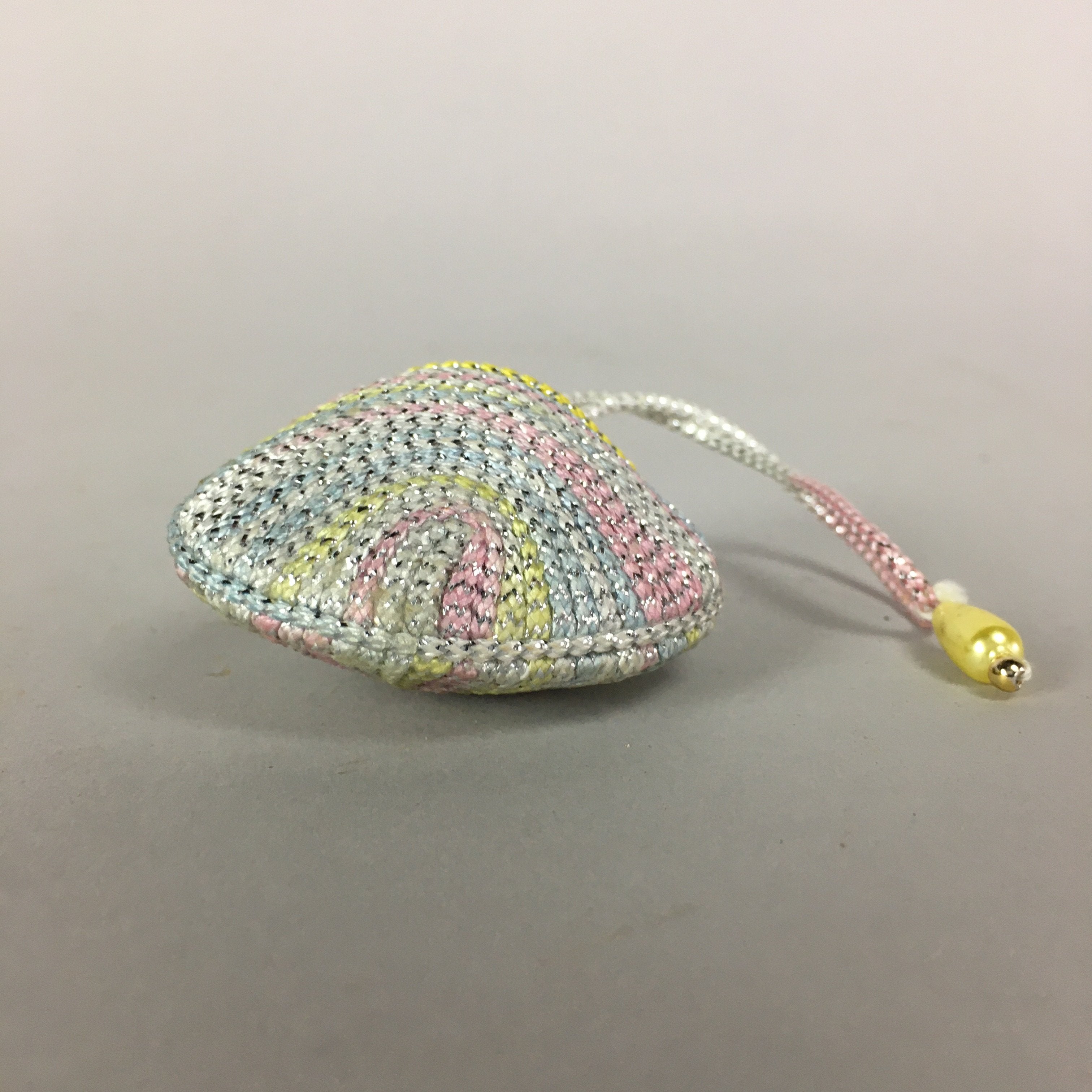 Japanese Silk Clam Shell Charm Bell Kimono Cover Vtg Handmade Ornament JB1