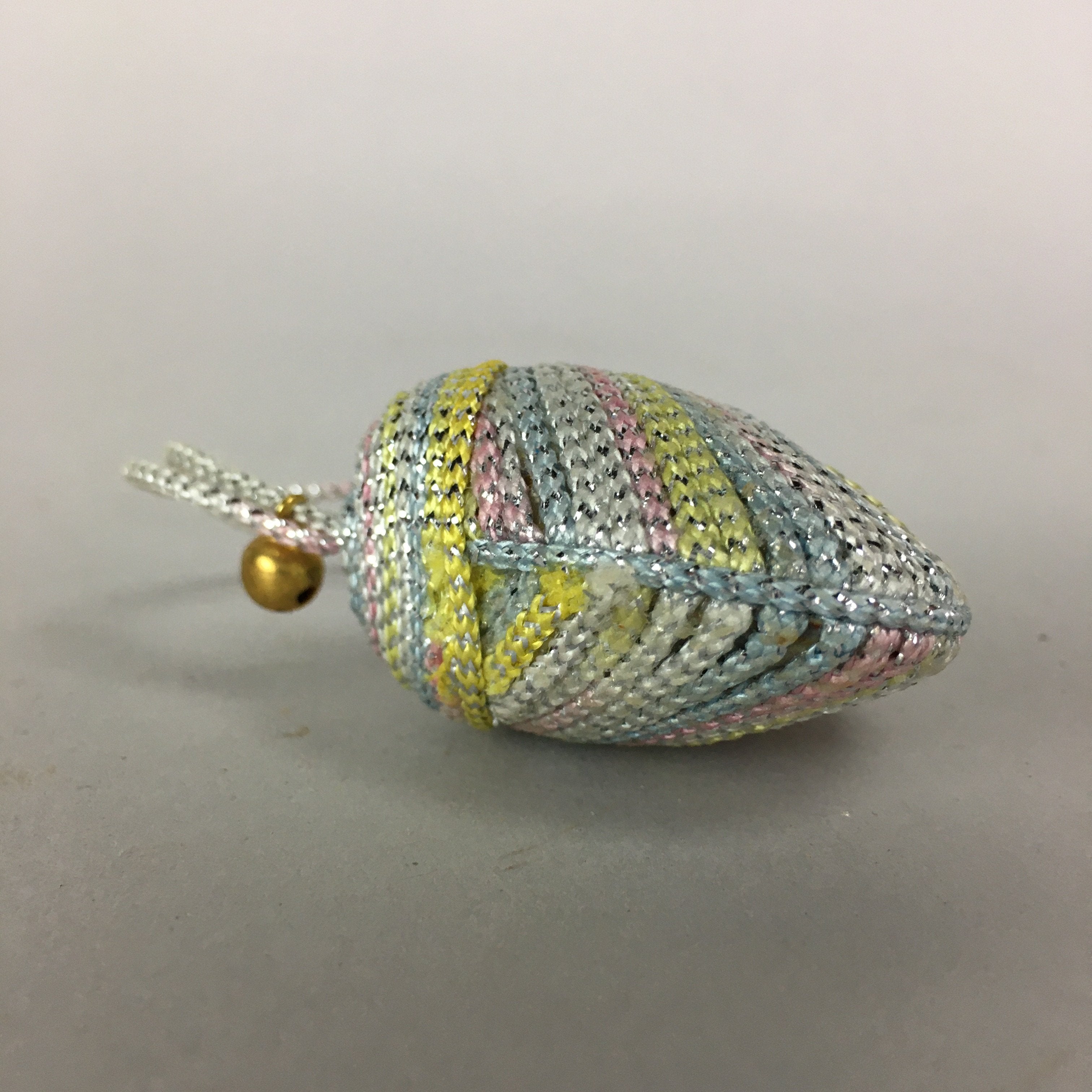 Japanese Silk Clam Shell Charm Bell Kimono Cover Vtg Handmade Ornament JB1