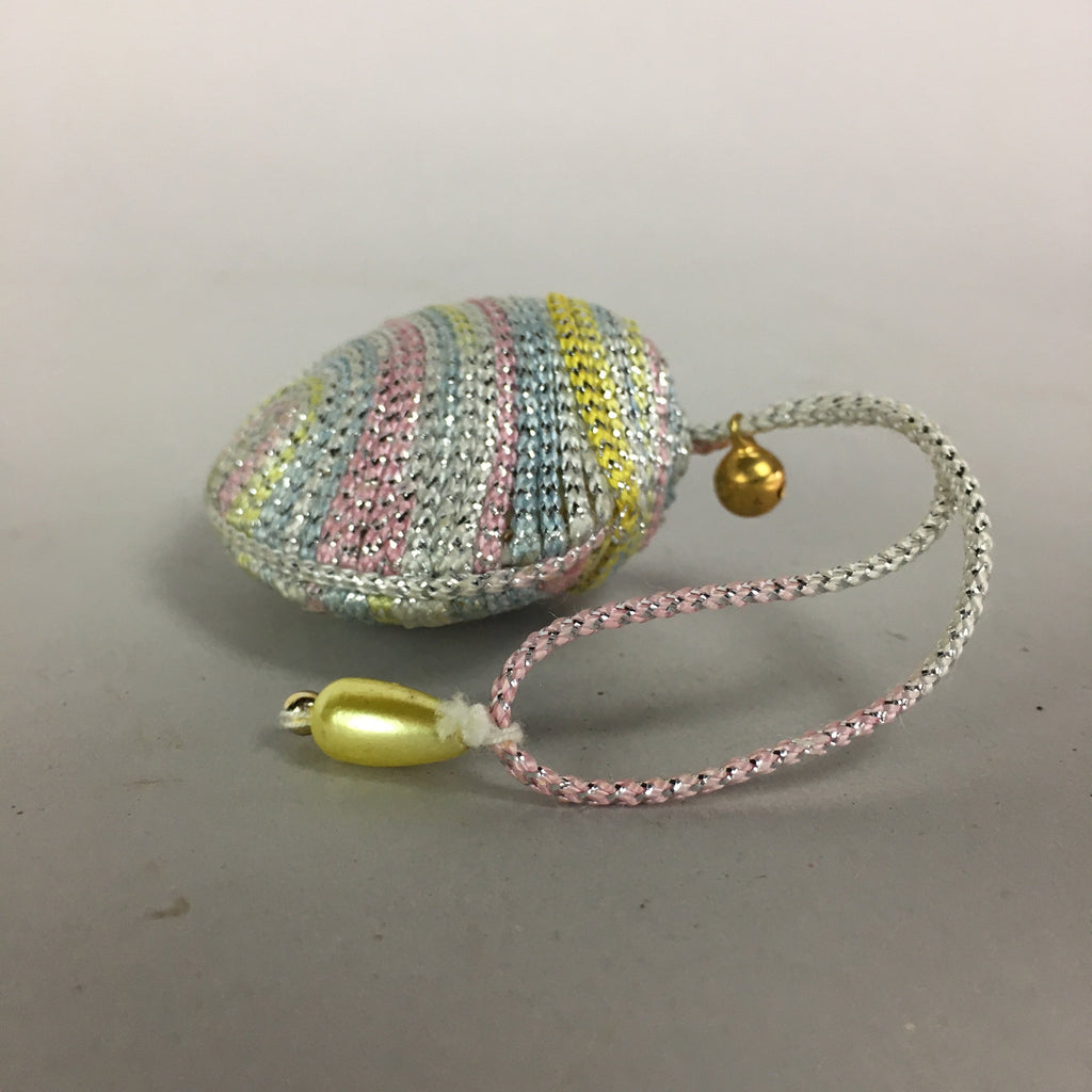 Japanese Silk Clam Shell Charm Bell Kimono Cover Vtg Handmade Ornament JB1