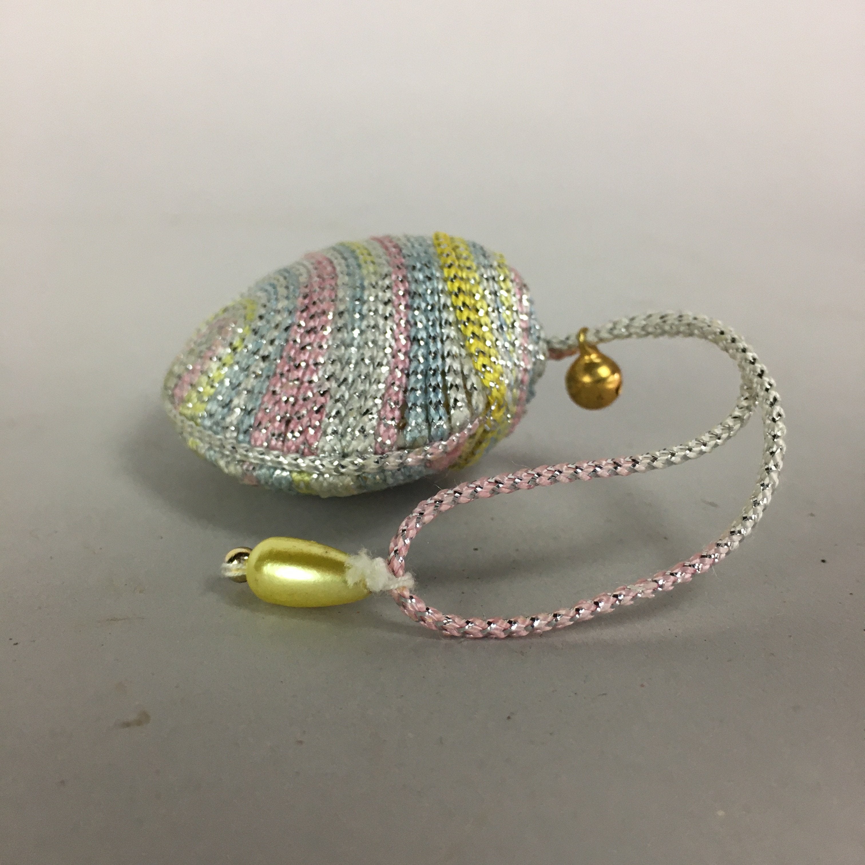 Japanese Silk Clam Shell Charm Bell Kimono Cover Vtg Handmade Ornament JB1