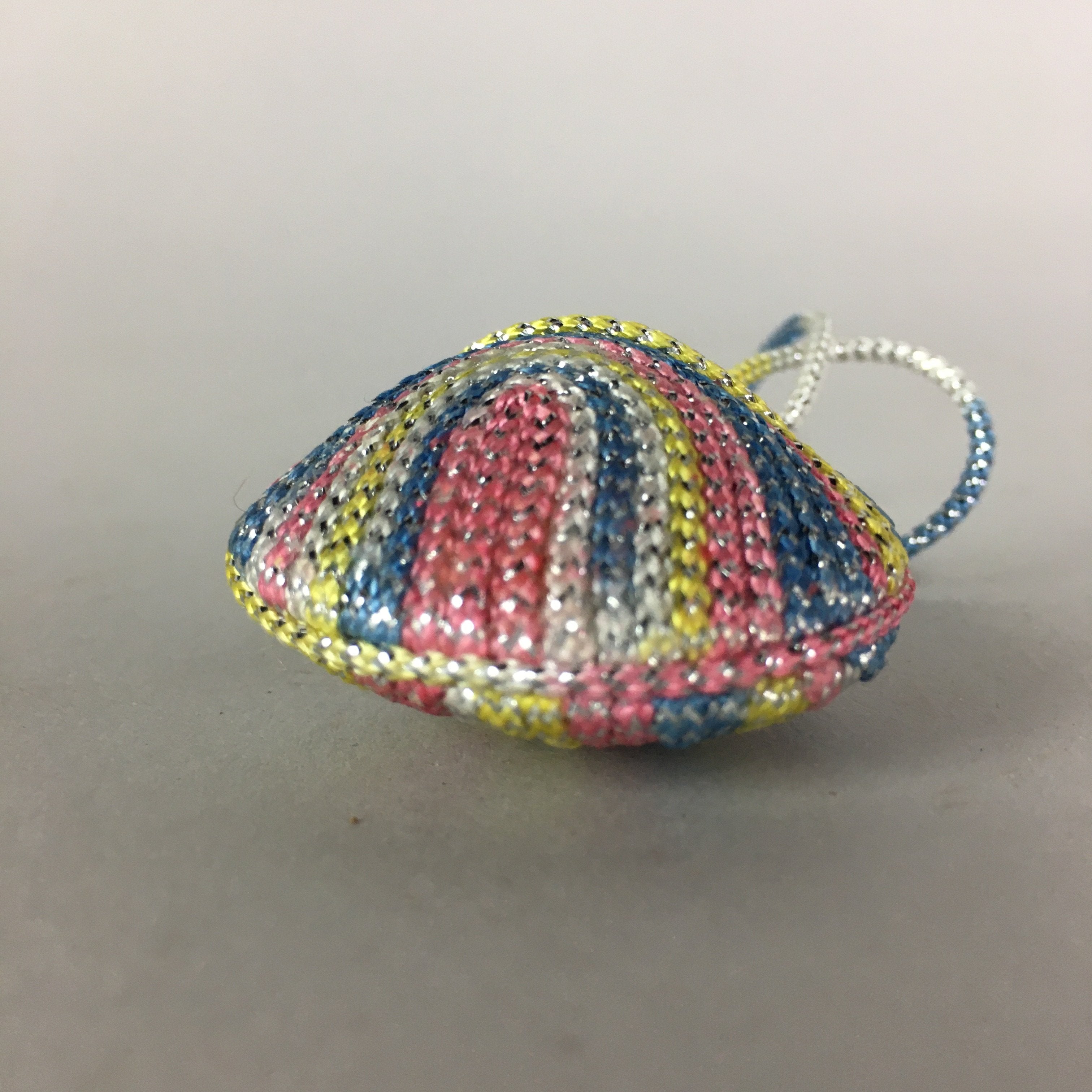 Japanese Silk Clam Shell Charm Bell Kimono Cover Vtg Handmade Ornament JB3