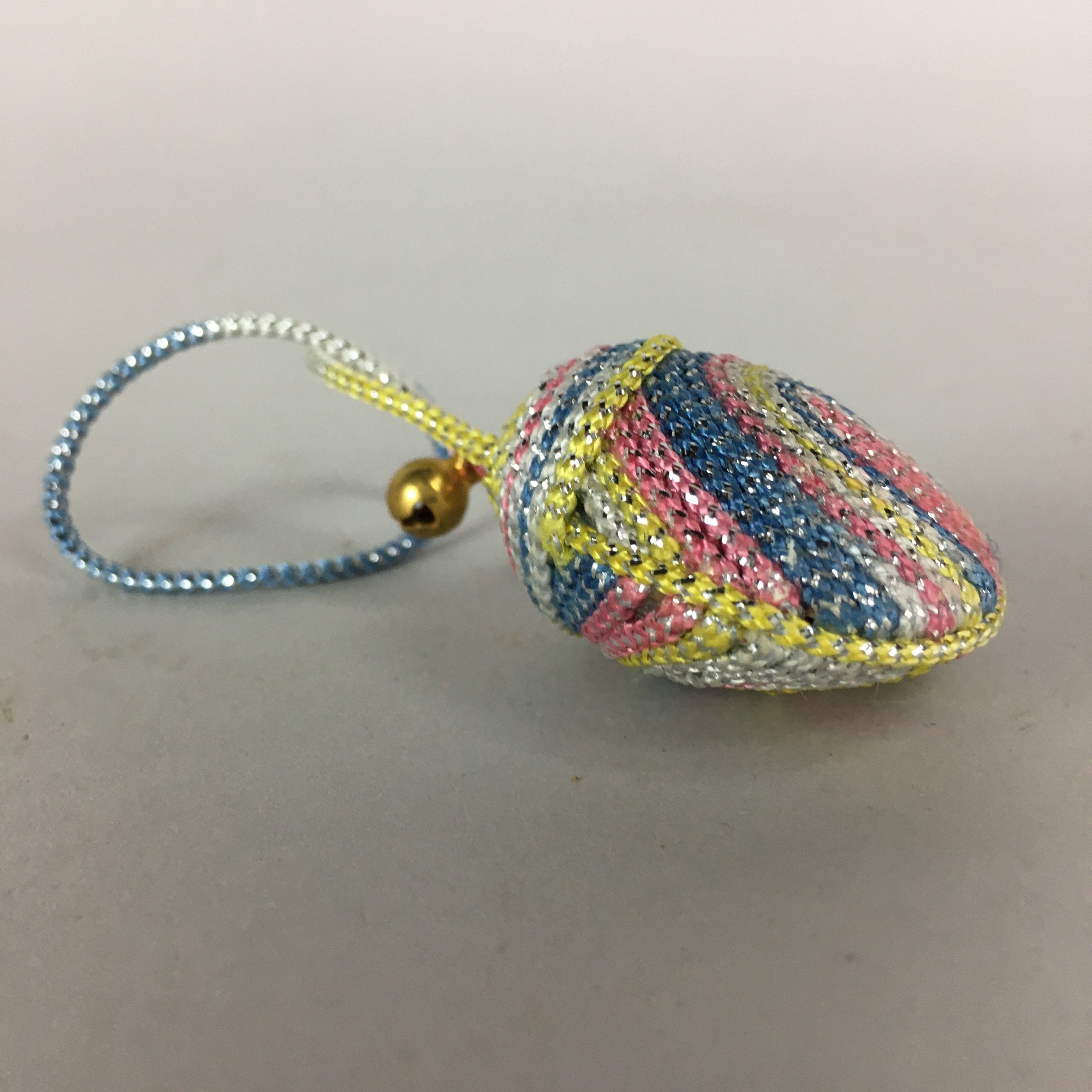 Japanese Silk Clam Shell Charm Bell Kimono Cover Vtg Handmade Ornament JB3