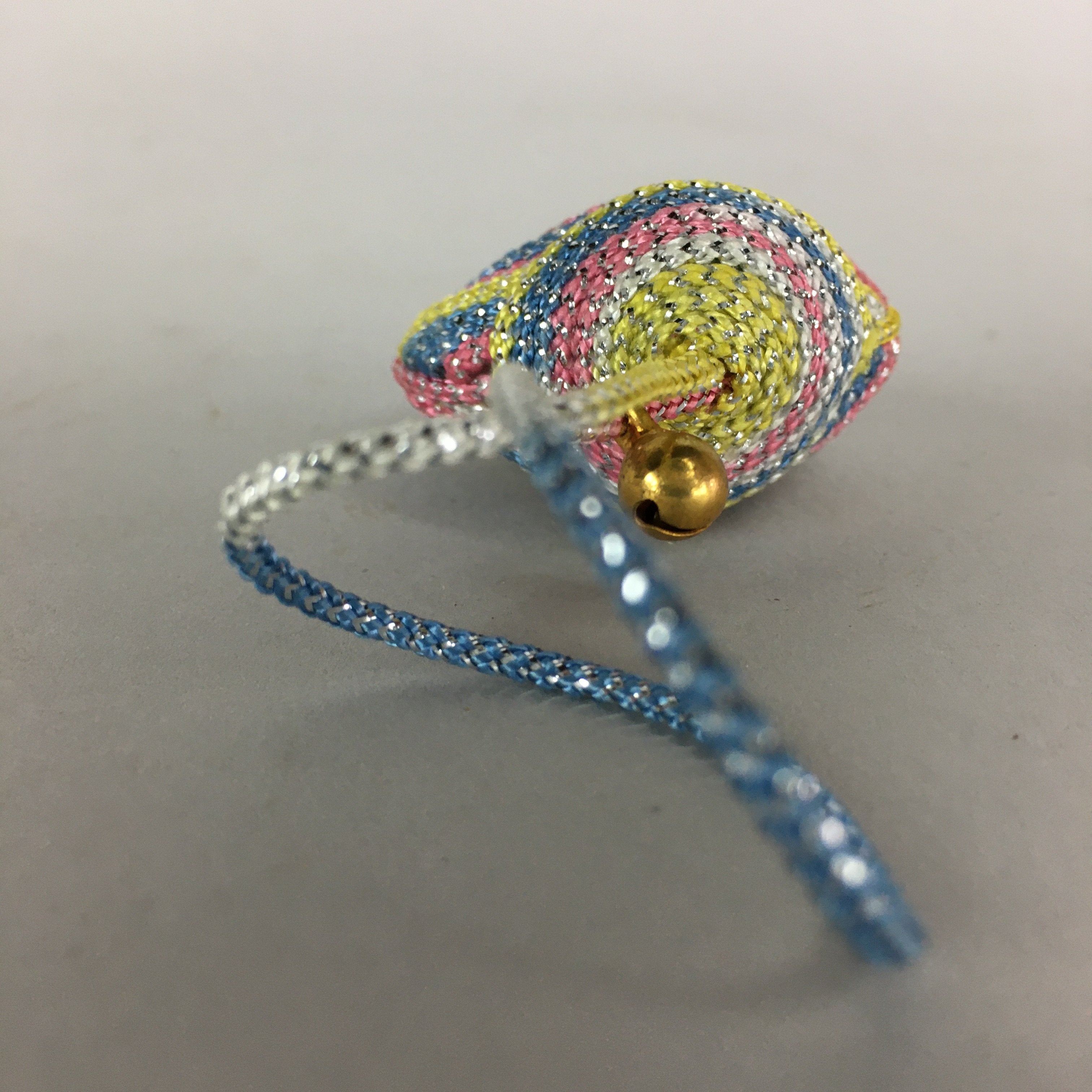 Japanese Silk Clam Shell Charm Bell Kimono Cover Vtg Handmade Ornament JB3