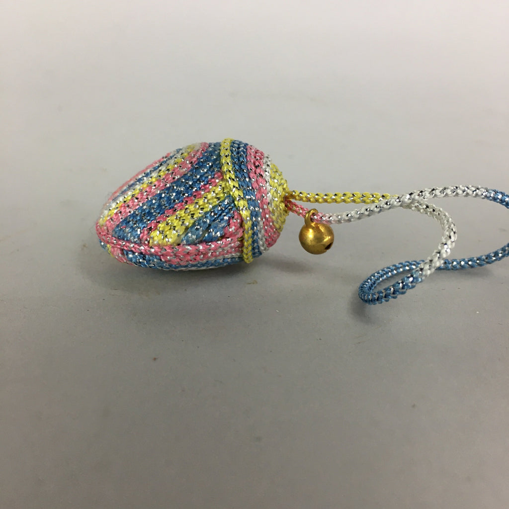 Japanese Silk Clam Shell Charm Bell Kimono Cover Vtg Handmade Ornament JB3