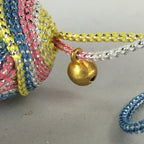 Japanese Silk Clam Shell Charm Bell Kimono Cover Vtg Handmade Ornament JB3