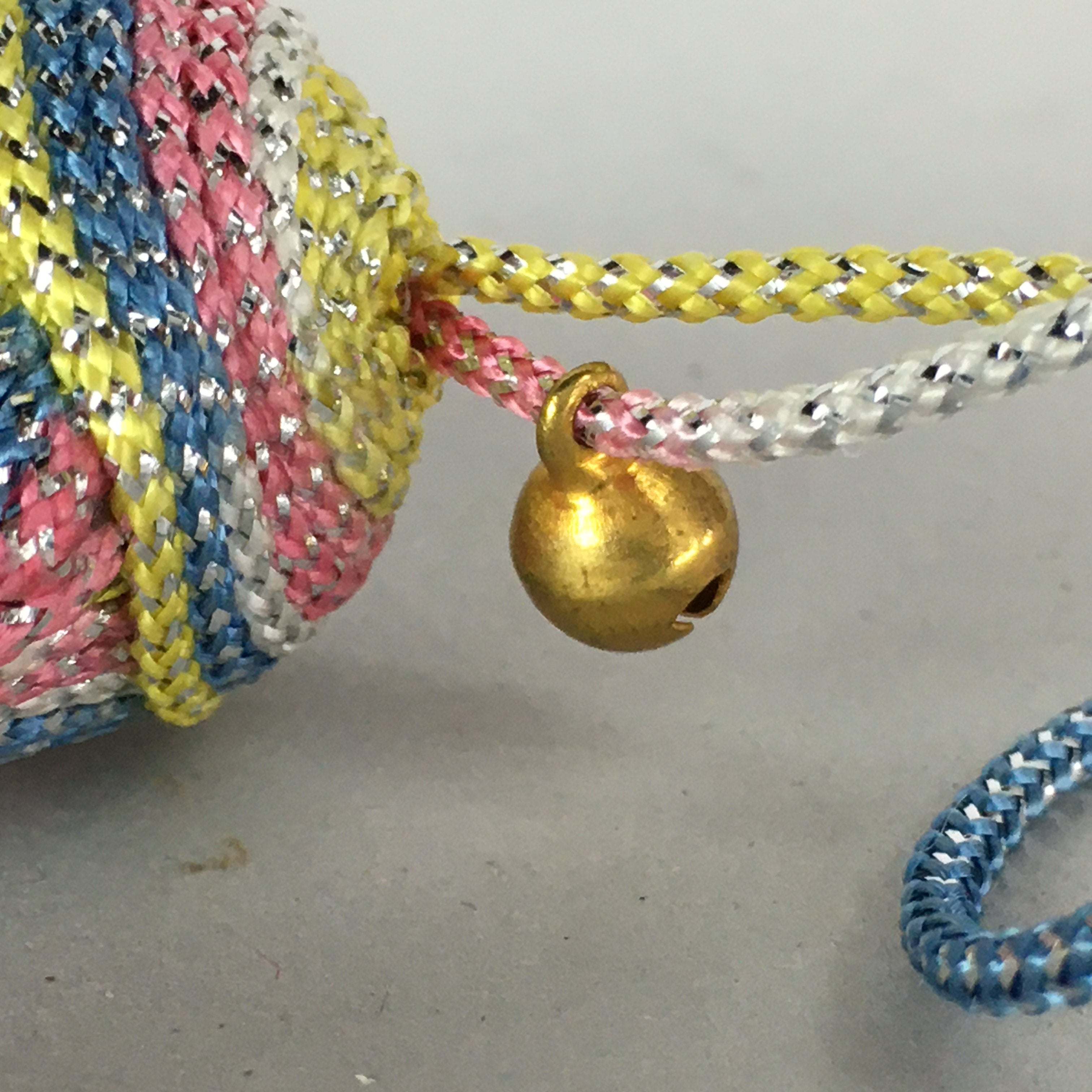Japanese Silk Clam Shell Charm Bell Kimono Cover Vtg Handmade Ornament JB3