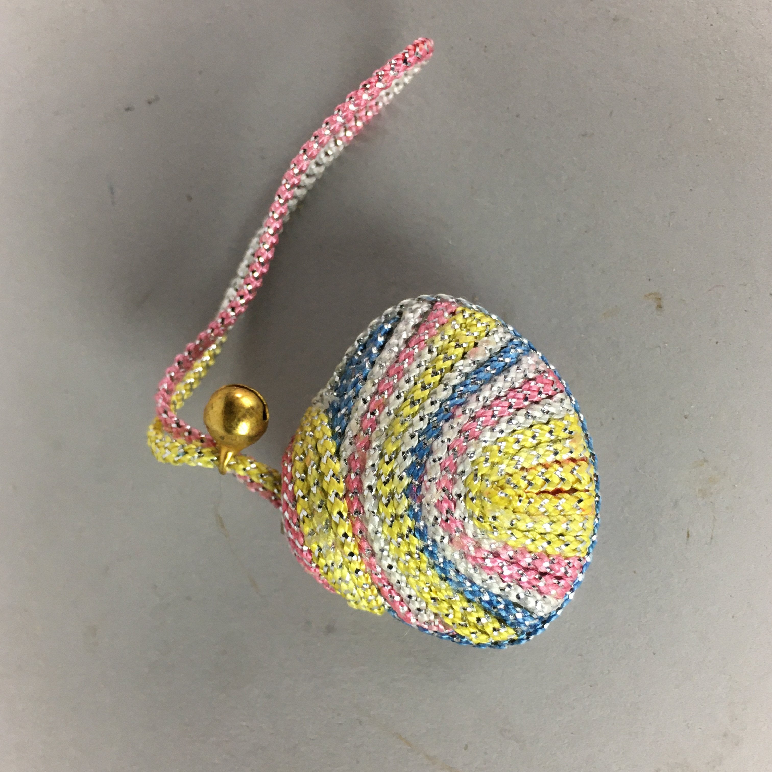 Japanese Silk Clam Shell Charm Bell Kimono Cover Vtg Handmade Ornament JB6