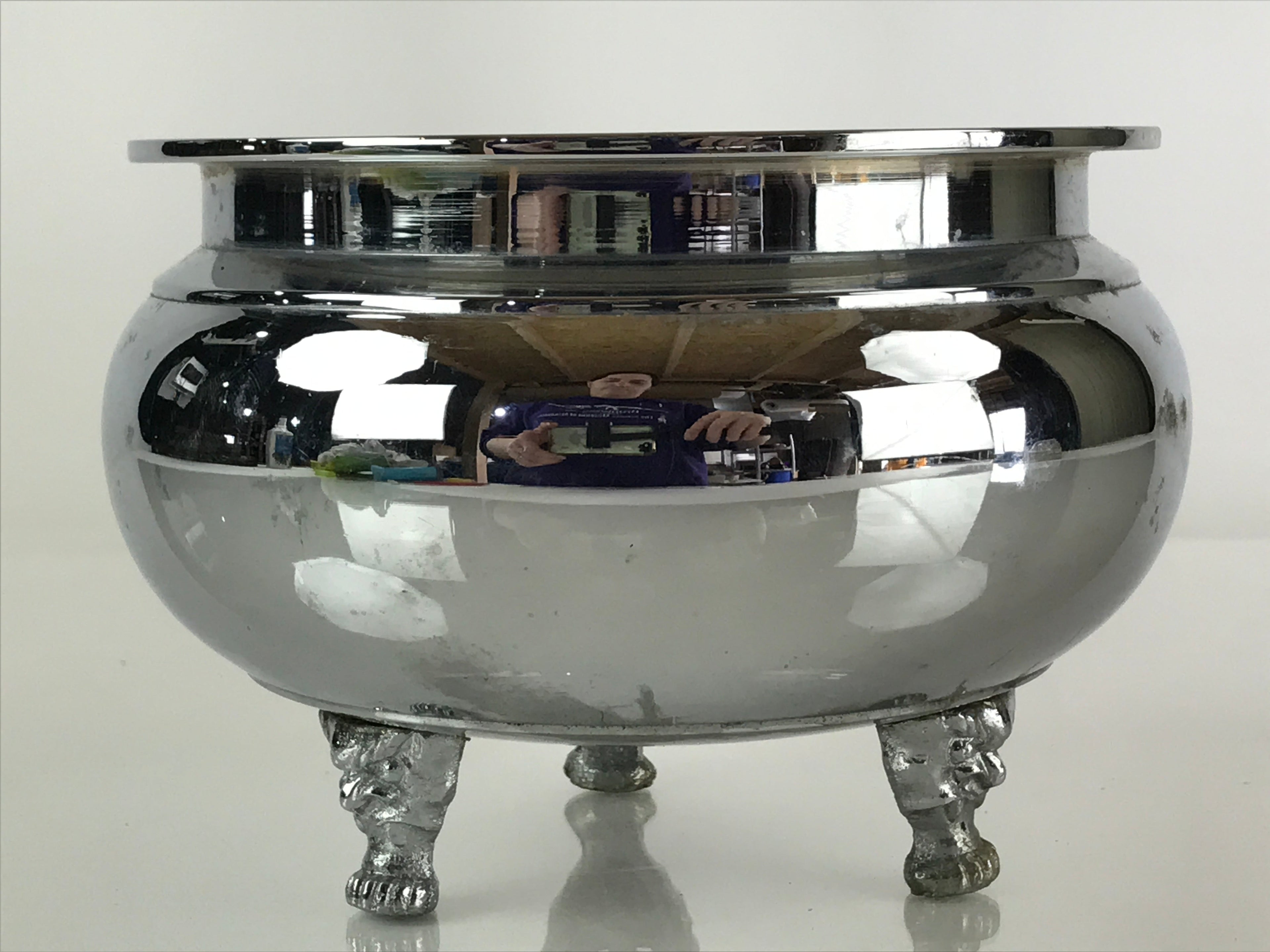 Japanese Silver Incense Burner Koro Vtg Buddhist Alter Fitting Butsugu BU771