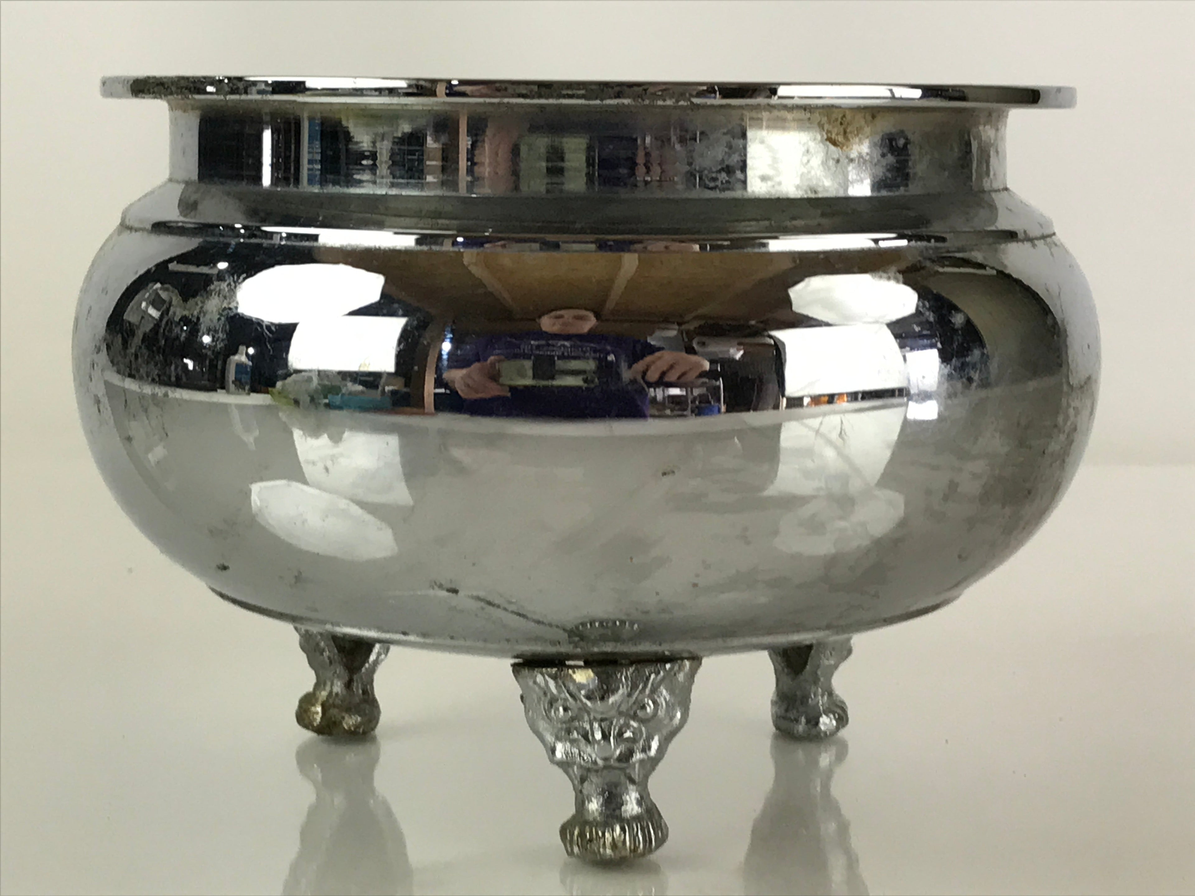 Japanese Silver Incense Burner Koro Vtg Buddhist Alter Fitting Butsugu BU771