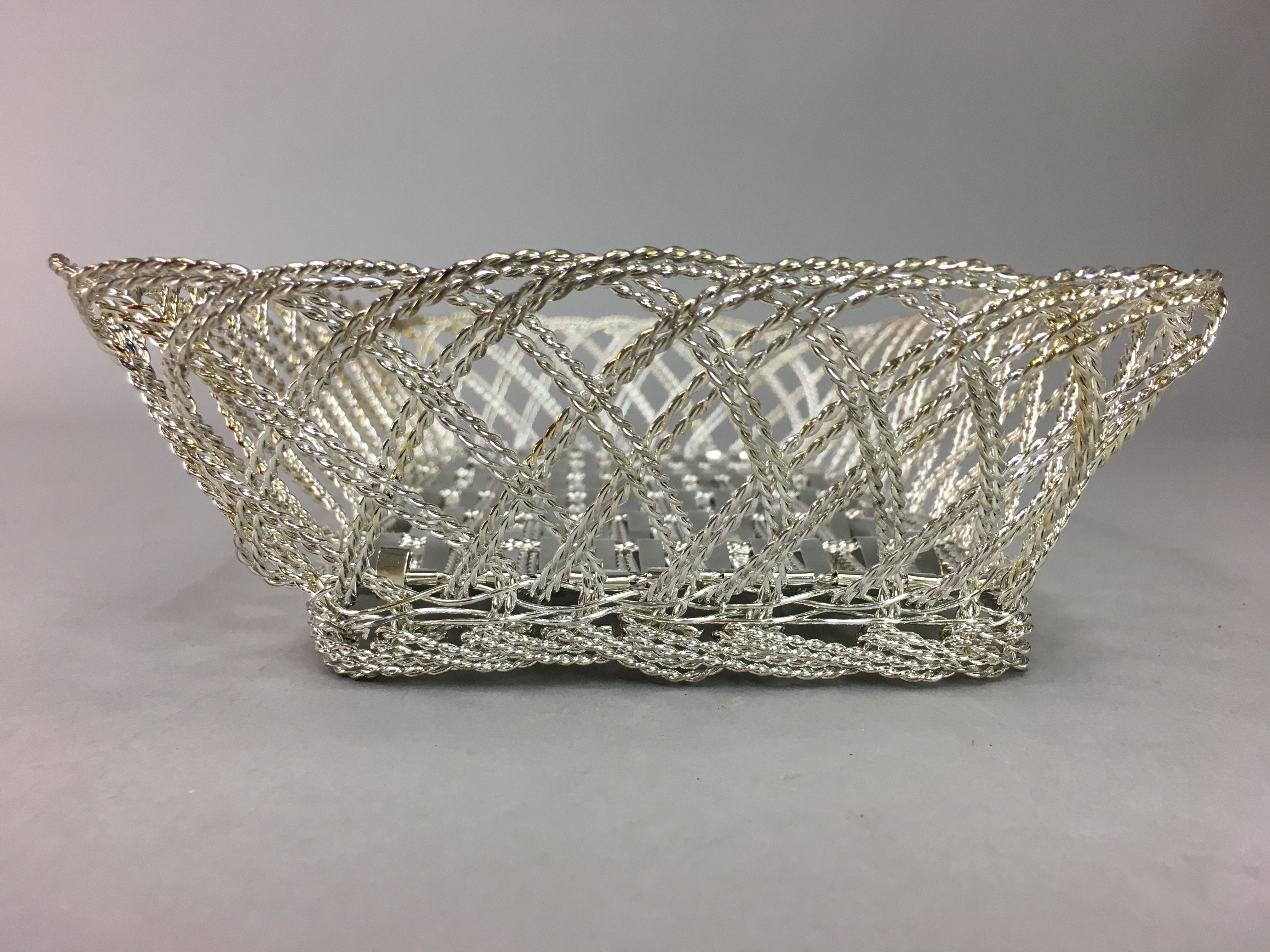 Japanese Silver Plated Metal Basket Vtg Rectangle Wire J907