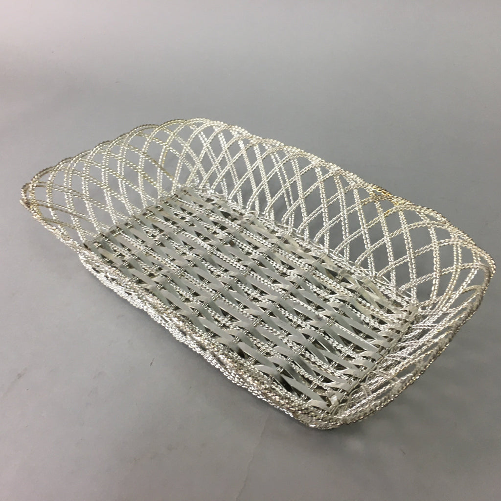 Japanese Silver Plated Metal Basket Vtg Rectangle Wire J907