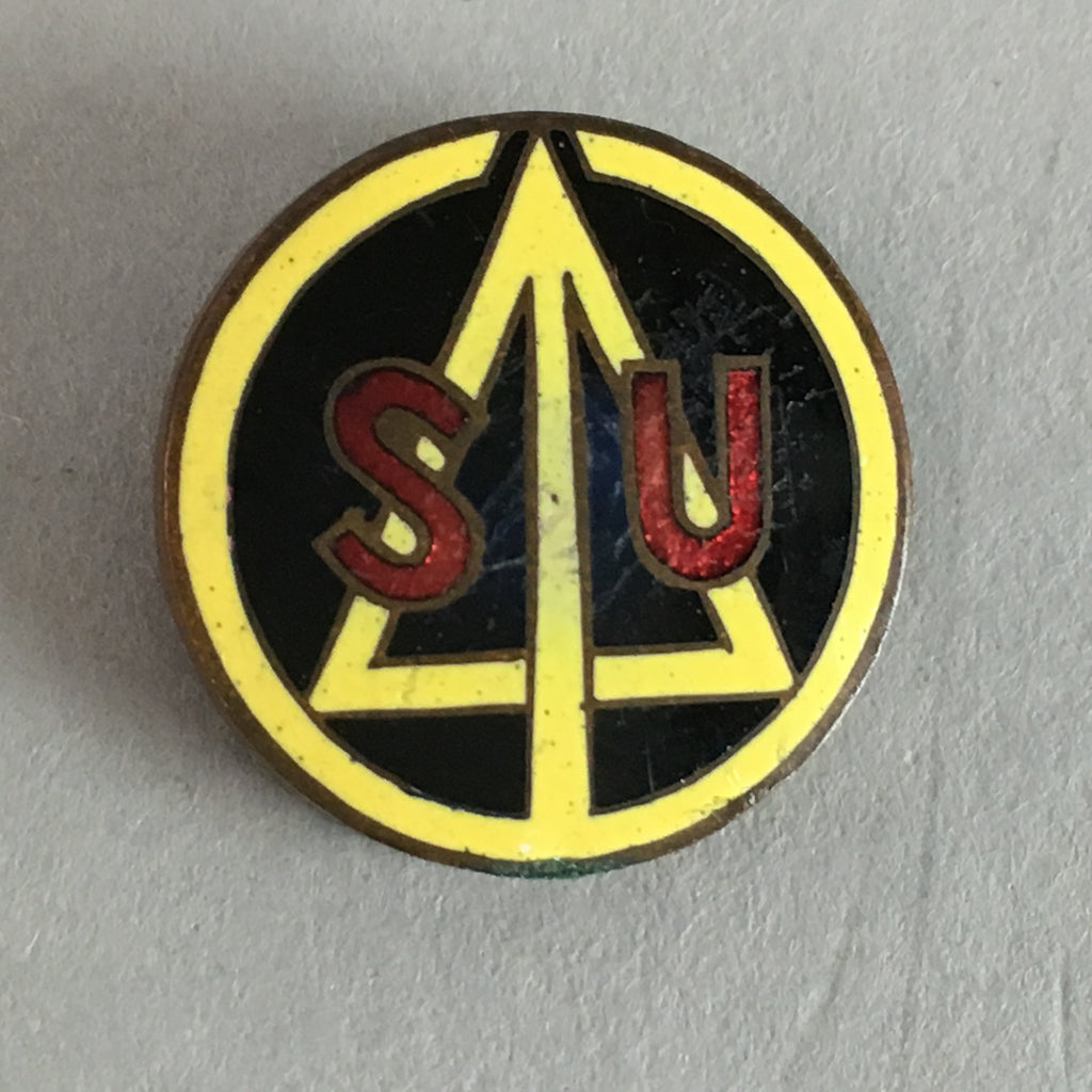 Japanese Small Badge Vtg Metal Brooch Round School Pin Tree Black J722