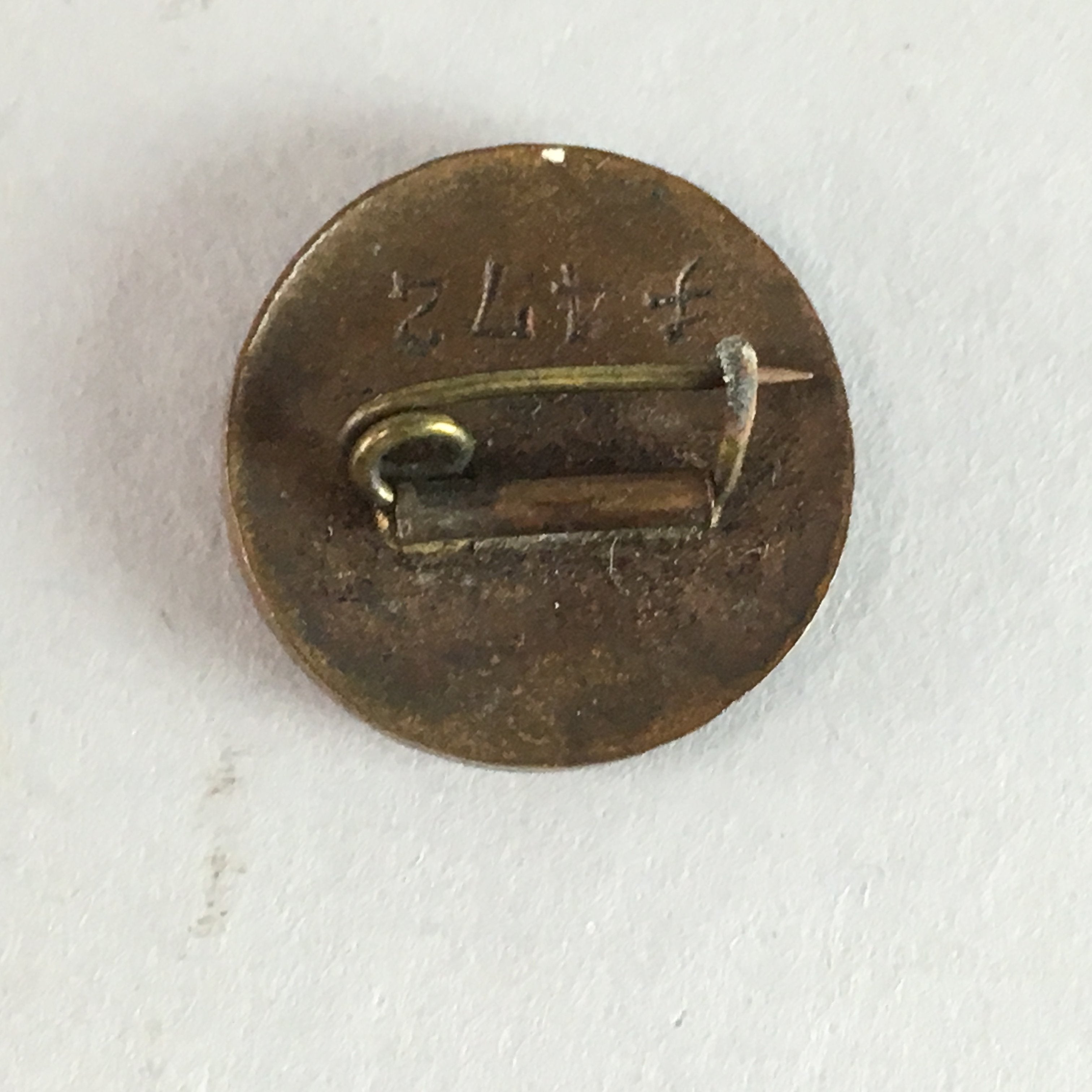 Japanese Small Badge Vtg Metal Brooch Round School Pin Tree Black J725