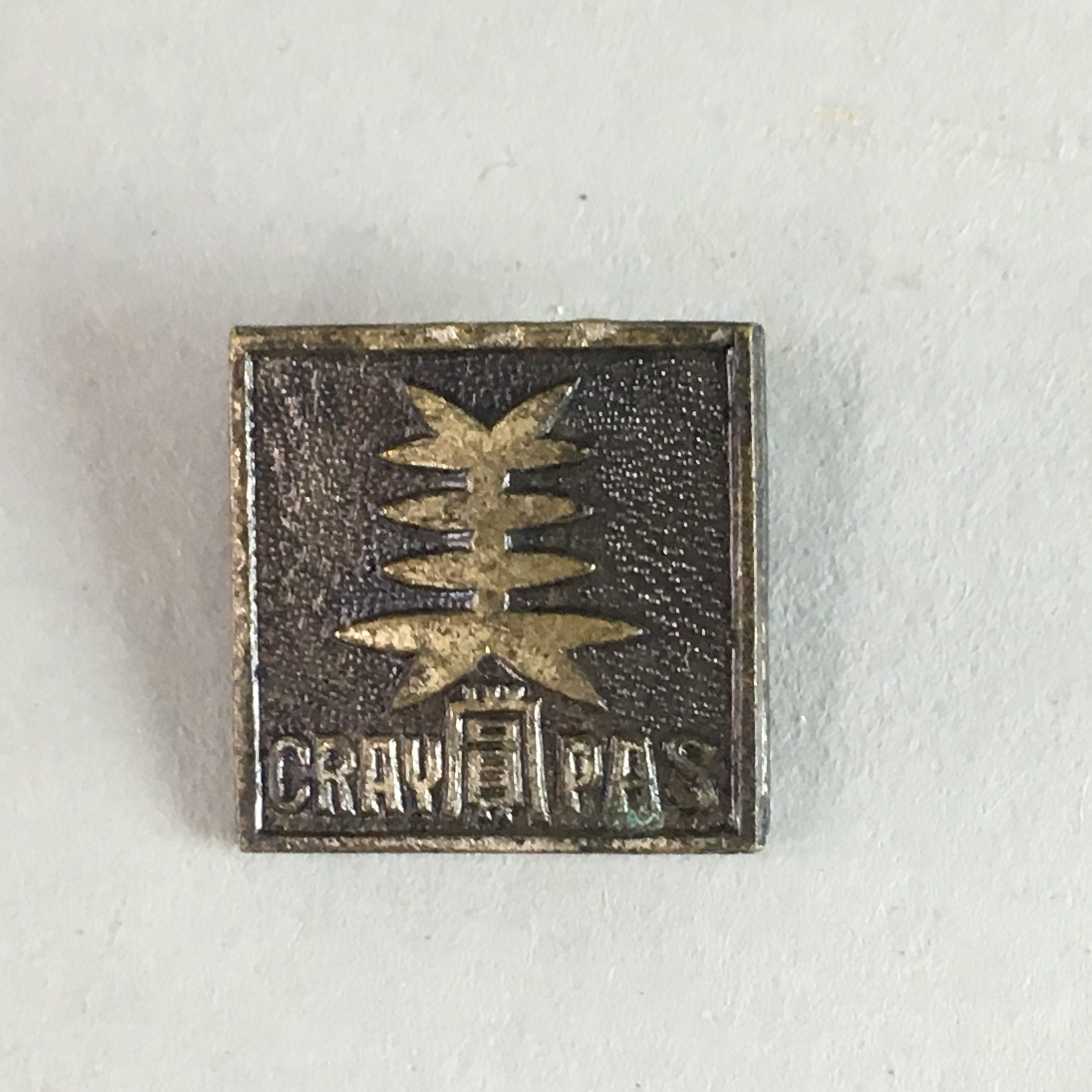 Japanese Small Badge Vtg Metal Brooch School Pin Square Kanji Letter J717