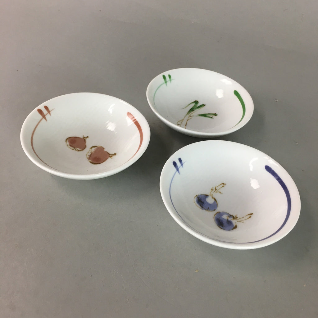 Japanese Small Bowl 3pc Set Vtg White Porcelain Vegetable Fruits Mamezara PT910