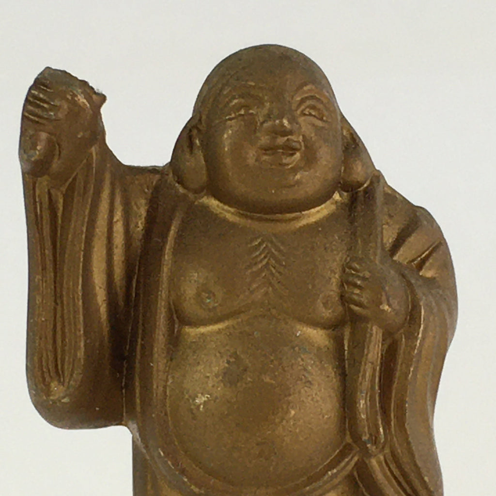 Japanese Small Figurine Vtg 7 Lucky Gods Hotei Metal Statue Paperweight JK383