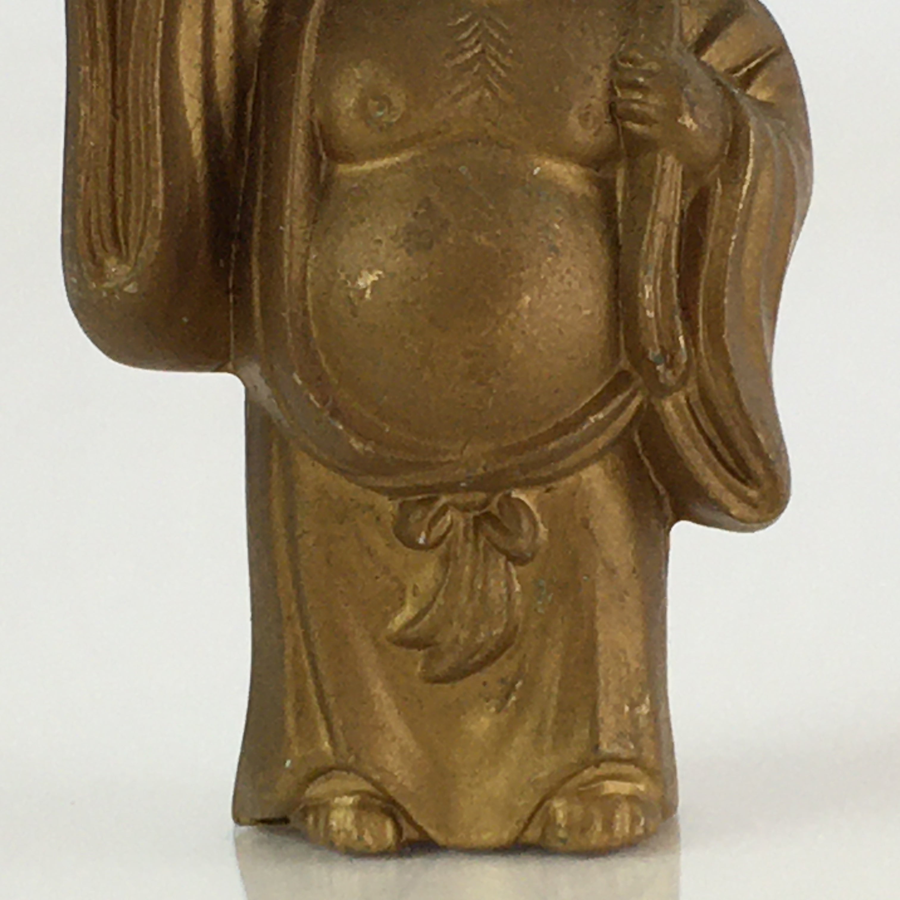 Japanese Small Figurine Vtg 7 Lucky Gods Hotei Metal Statue Paperweight JK383