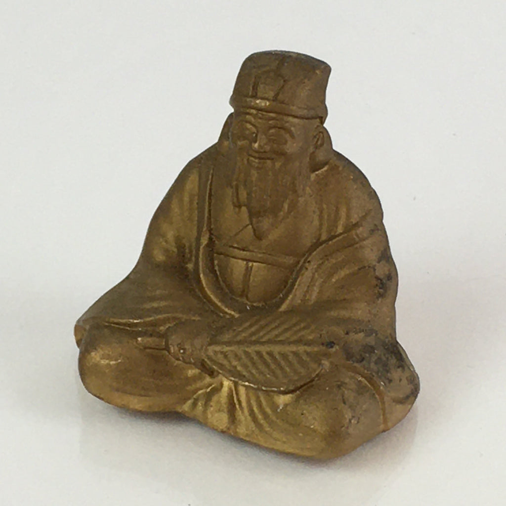 Japanese Small Figurine Vtg 7 Lucky Gods Jyurojin Metal Statue Paperweight JK387